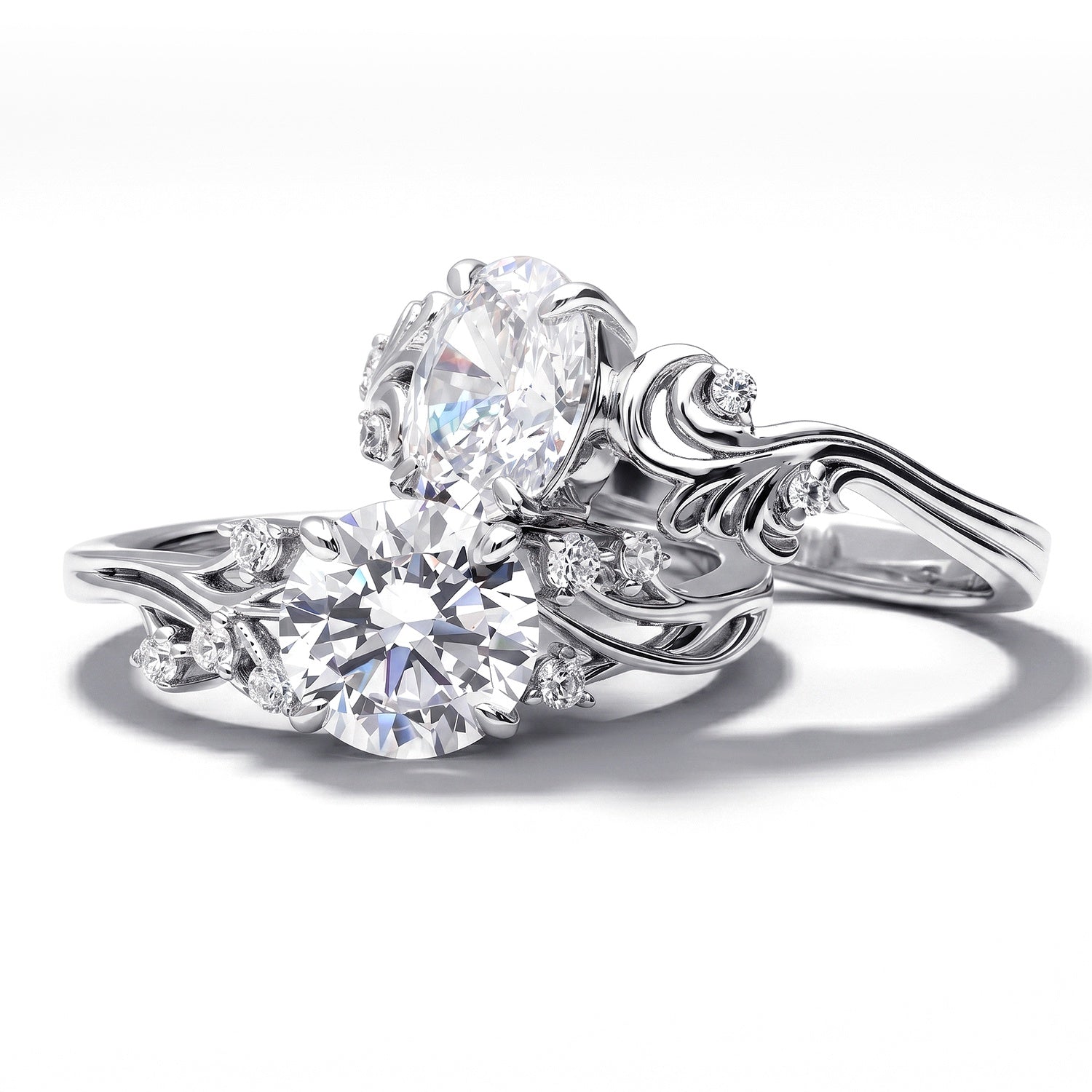Front view of Solitaire Filigree Flower 1.6ct CZ Ring in Sterling Silver, 2 of 8