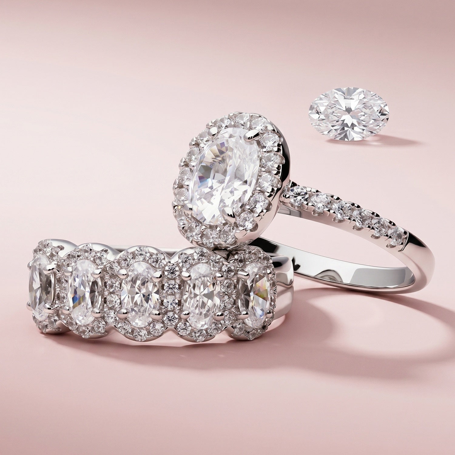 5-Stone Band Ring, Halo Ring