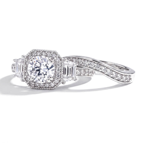 Curved Half Eternity Ring, Halo Ring