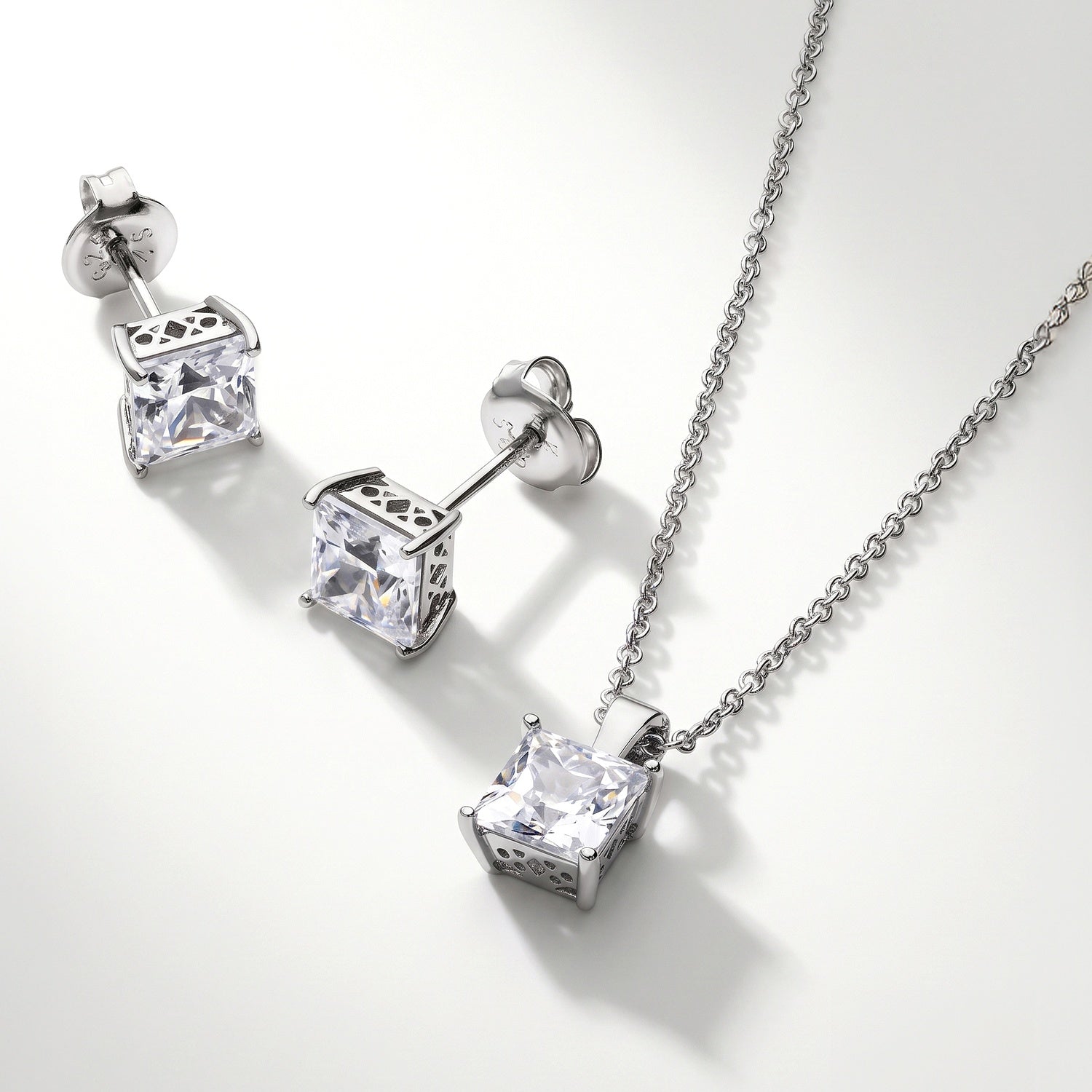 Solitaire Pendant Necklace, Solitaire Stud Earrings