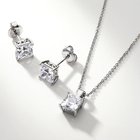 Solitaire Pendant Necklace, Solitaire Stud Earrings