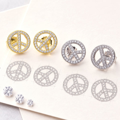 Peace Sign Stud Earrings Style E868, Peace Sign Stud Earrings Style E868-02