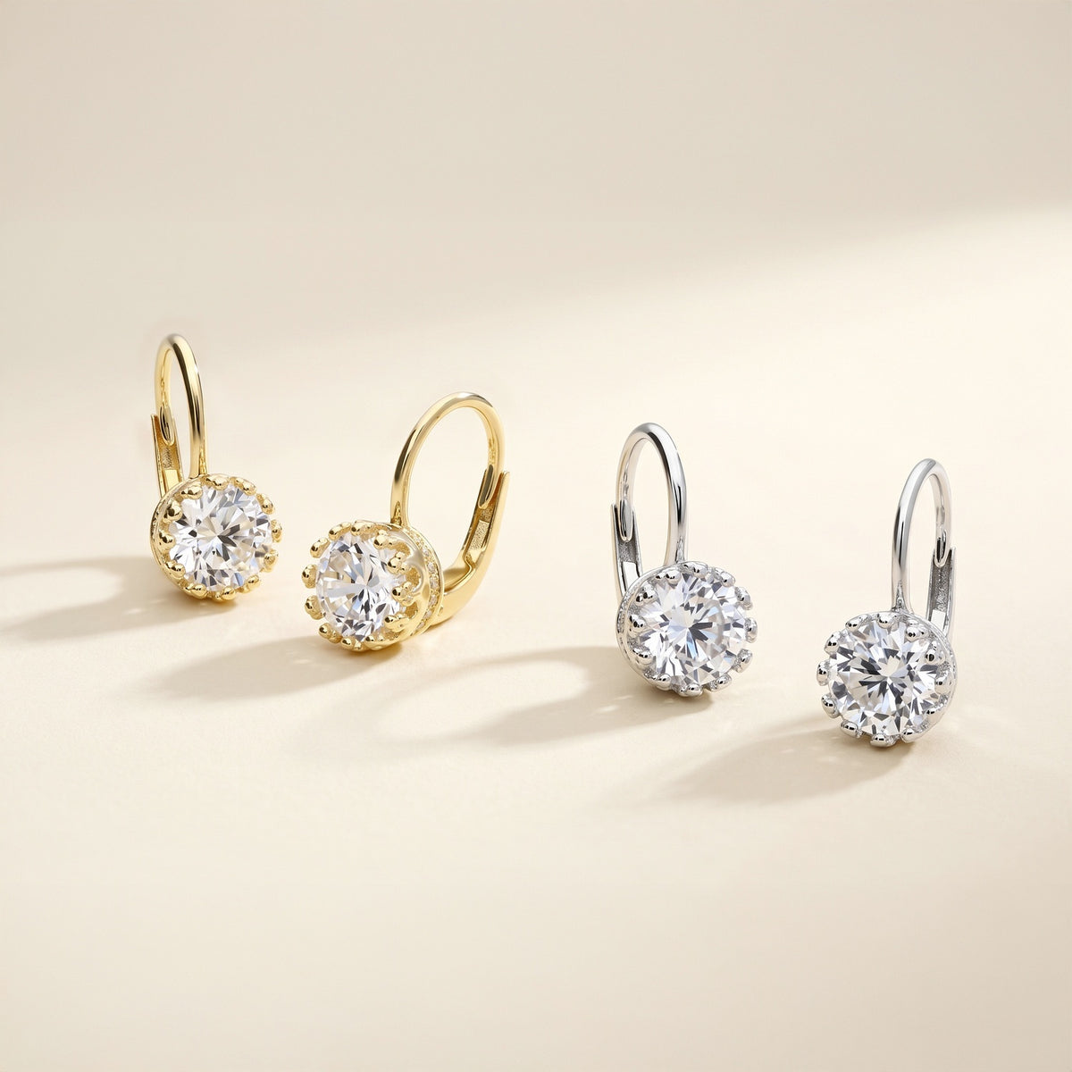 Side view of Solitaire 2ct Crown Set CZ Earrings in Sterling Silver