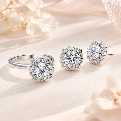 Halo Ring Style R1908-01, Halo Stud Earrings Style E1902-01