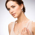 Model wearing Halo Art Deco Marquise CZ Earrings in Sterling Silver, Clear Color