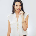 Model wearing Imitation Pearl Chain Bracelet, Rose Gold-Tone