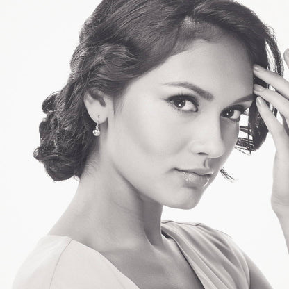 Model Wearing Ball Bead Dangle Earrings