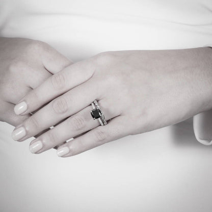 Solitaire 3ct Black Cushion CZ Ring in Sterling Silver