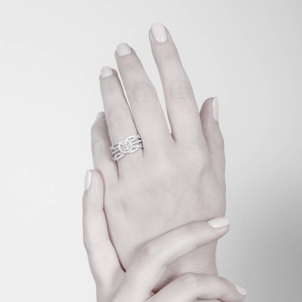 Model wearing Halo CZ Ring in Sterling Silver, 8 of 9