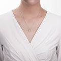Model wearing Solitaire 3ct Asscher CZ Necklace in Sterling Silver, Rhodium Plated