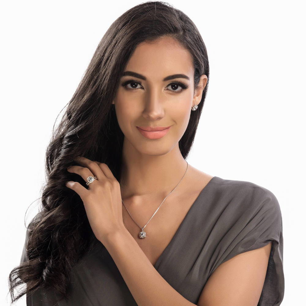 Model wearing Woven Pave CZ Eternity Ring in Sterling Silver, 18 of 20