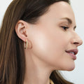 Model wearing CZ Hoop Earrings in Gold Flashed Sterling Silver 0.9-1 inch, 2 Pairs, 2-Pair Set, 0.9 inch