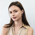 Model wearing CZ Hoop Earrings in Gold Flashed Sterling Silver 0.9-1 inch, 2 Pairs, 2-Pair Set, 1 inch