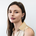 Model wearing CZ Hoop Earrings in Gold Flashed Sterling Silver 0.9-1 inch, 2 Pairs, 2-Pair Set, 0.9 inch