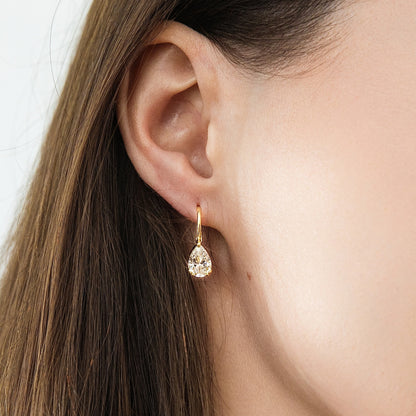 Model Wearing Solitaire Dangle Earrings Style E1256-05