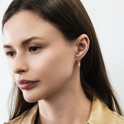 Model Wearing Solitaire Drop Dangle Earrings Style E1922-02