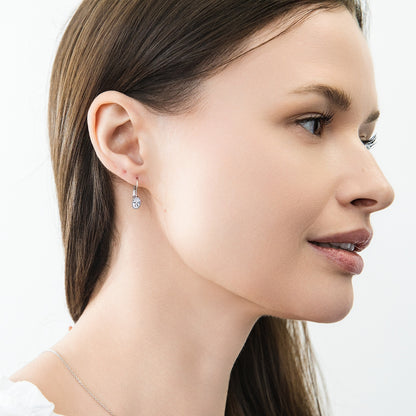 Model Wearing Solitaire Drop Dangle Earrings Style E1922-01