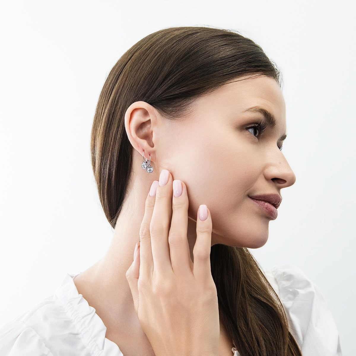 Model wearing Solitaire CZ Earrings in Gold Flashed Sterling Silver, 2 Pairs, 11 of 13