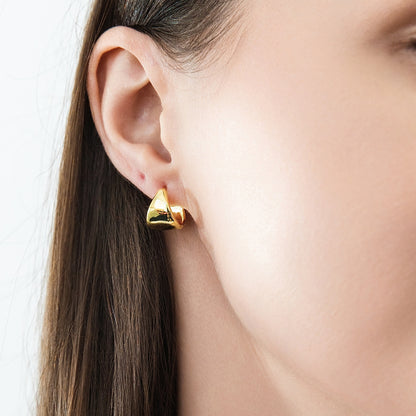 Model Wearing Dome Hoop Huggie Earrings Style E1917-02