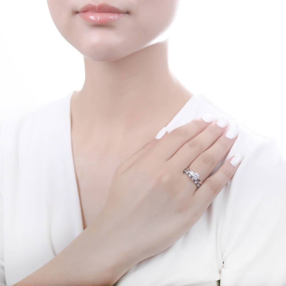 Sapphire-Blue Pave CZ Eternity Ring in Sterling Silver