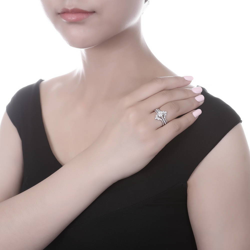 Model wearing Solitaire 1ct CZ Ring in Sterling Silver, 18 of 20