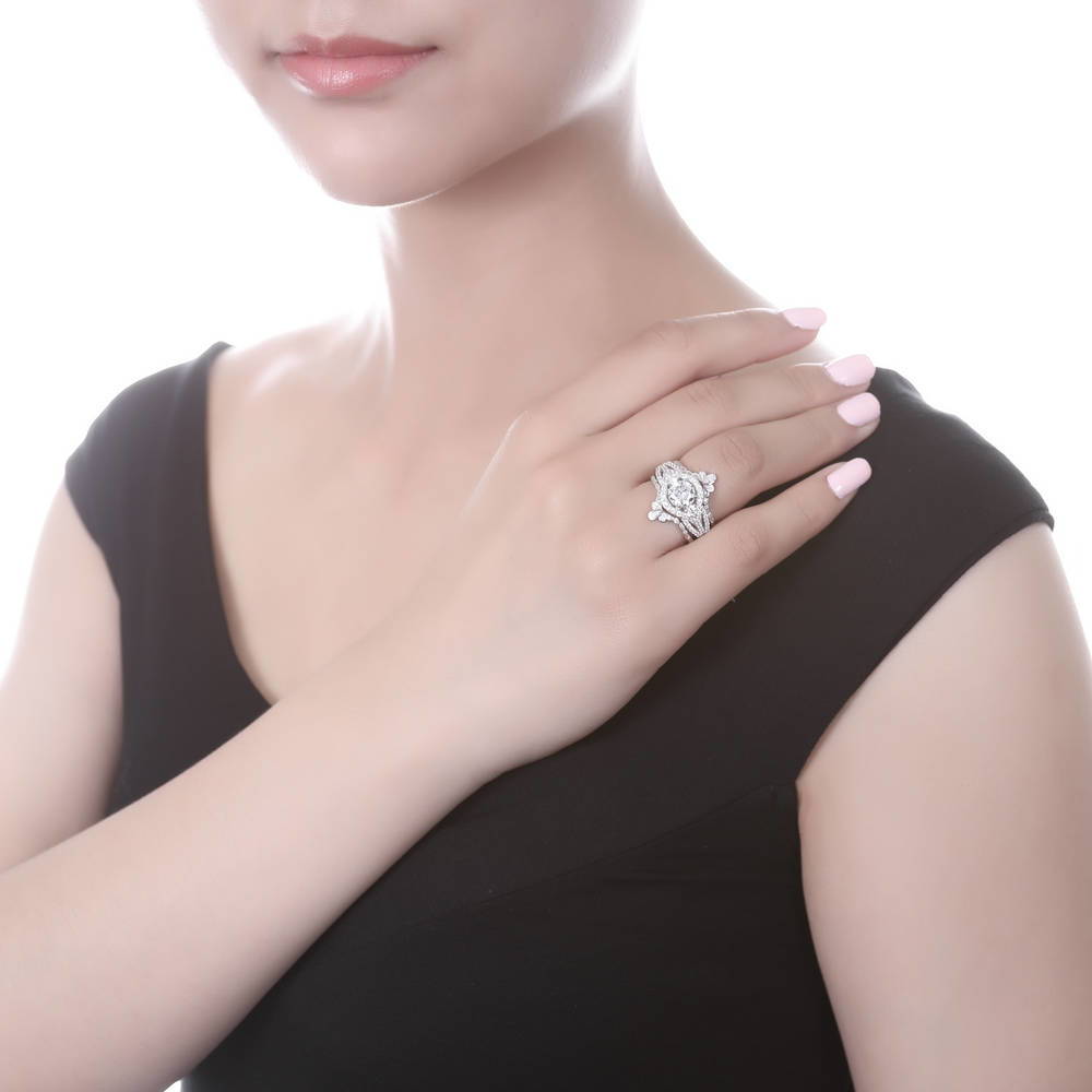 Model wearing 3-Stone 1.25ct CZ Ring in Sterling Silver, 15 of 20