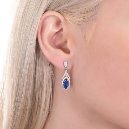 Halo Art Deco Sapphire-Blue Marquise CZ Set in Sterling Silver