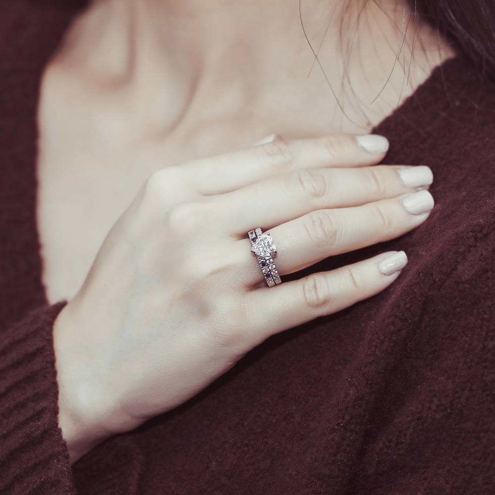Model wearing Solitaire Heart 1.7ct Heart CZ Ring in Sterling Silver, 10 of 19