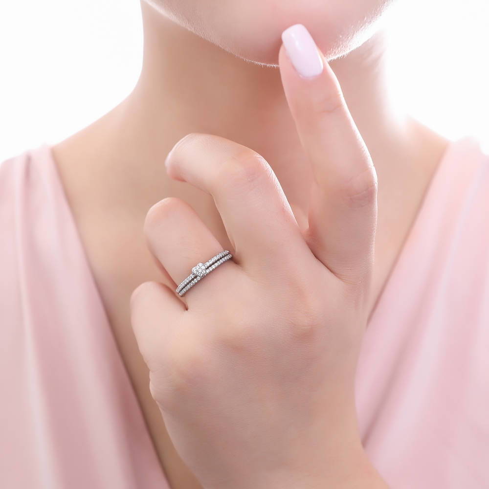 Model wearing Pave CZ Eternity Ring in Sterling Silver, 16 of 19