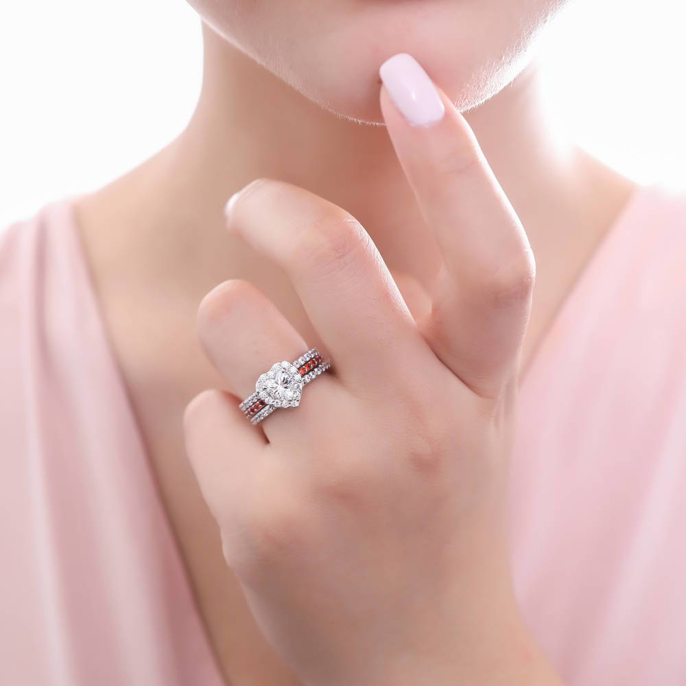 Halo Heart Heart CZ Ring in Sterling Silver