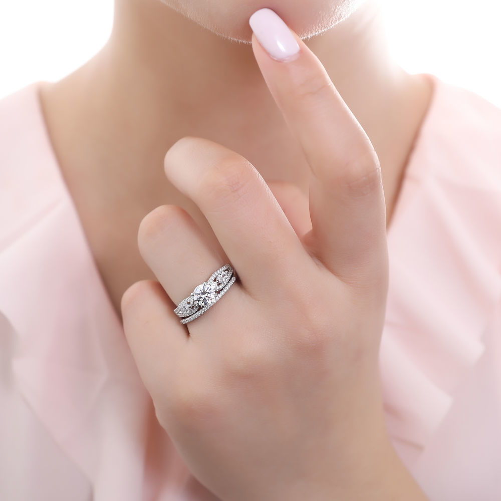 Model wearing Solitaire 1ct CZ Ring in Sterling Silver, 8 of 10