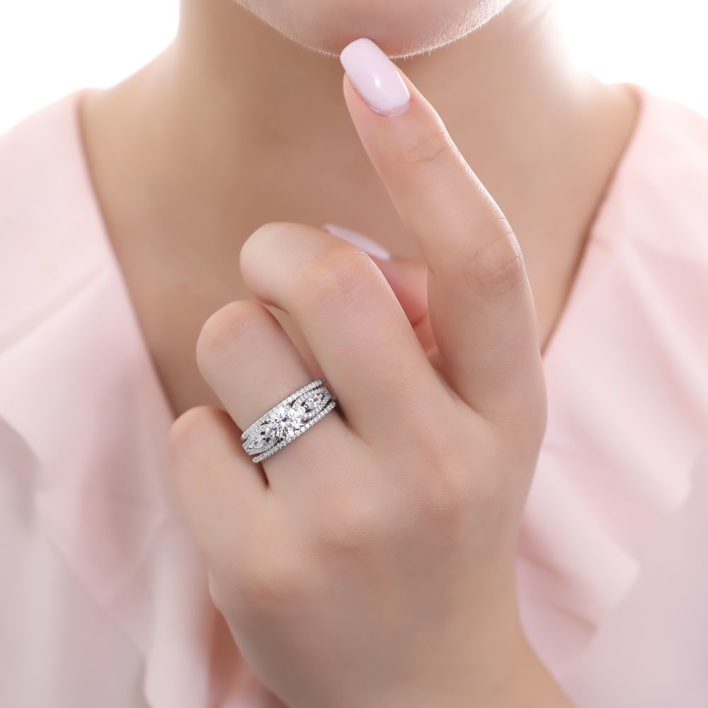 Model wearing Solitaire 1ct CZ Ring in Sterling Silver, 9 of 10