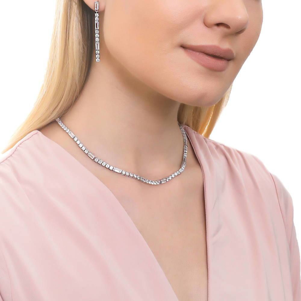 Bar Art Deco CZ Earrings in Sterling Silver