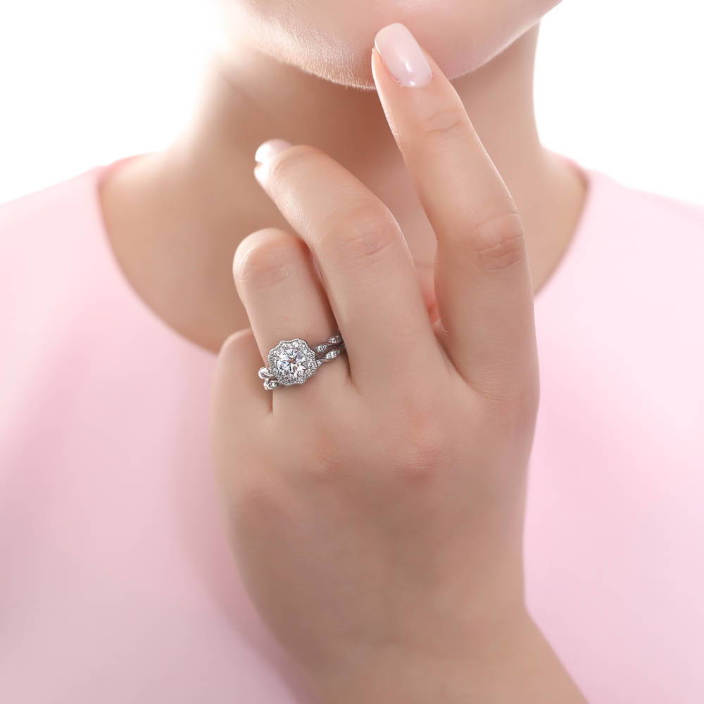 Model wearing Woven Pave CZ Eternity Ring in Sterling Silver, 12 of 20