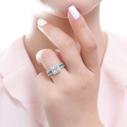 Emerald-Green Pave CZ Eternity Ring in Sterling Silver