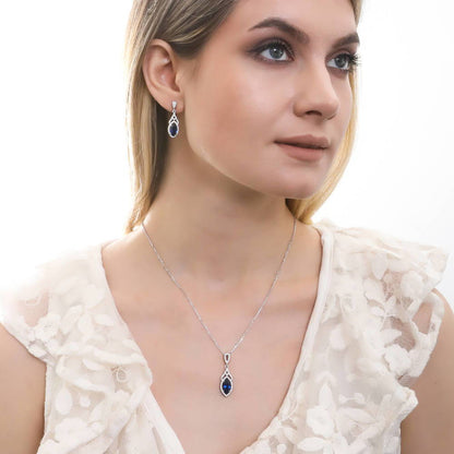 Halo Art Deco Sapphire-Blue Marquise CZ Set in Sterling Silver