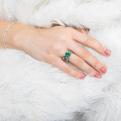 Emerald-Green Pave CZ Eternity Ring in Sterling Silver