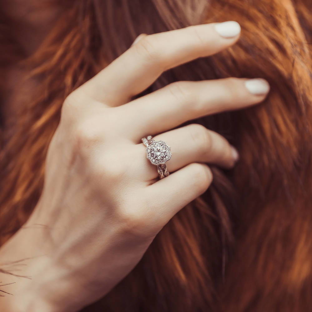 Model wearing Woven Pave CZ Eternity Ring in Sterling Silver, 10 of 20