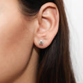 Model wearing Solitaire 1.6ct CZ Cartilage Stud Earrings in Sterling Silver, Yellow