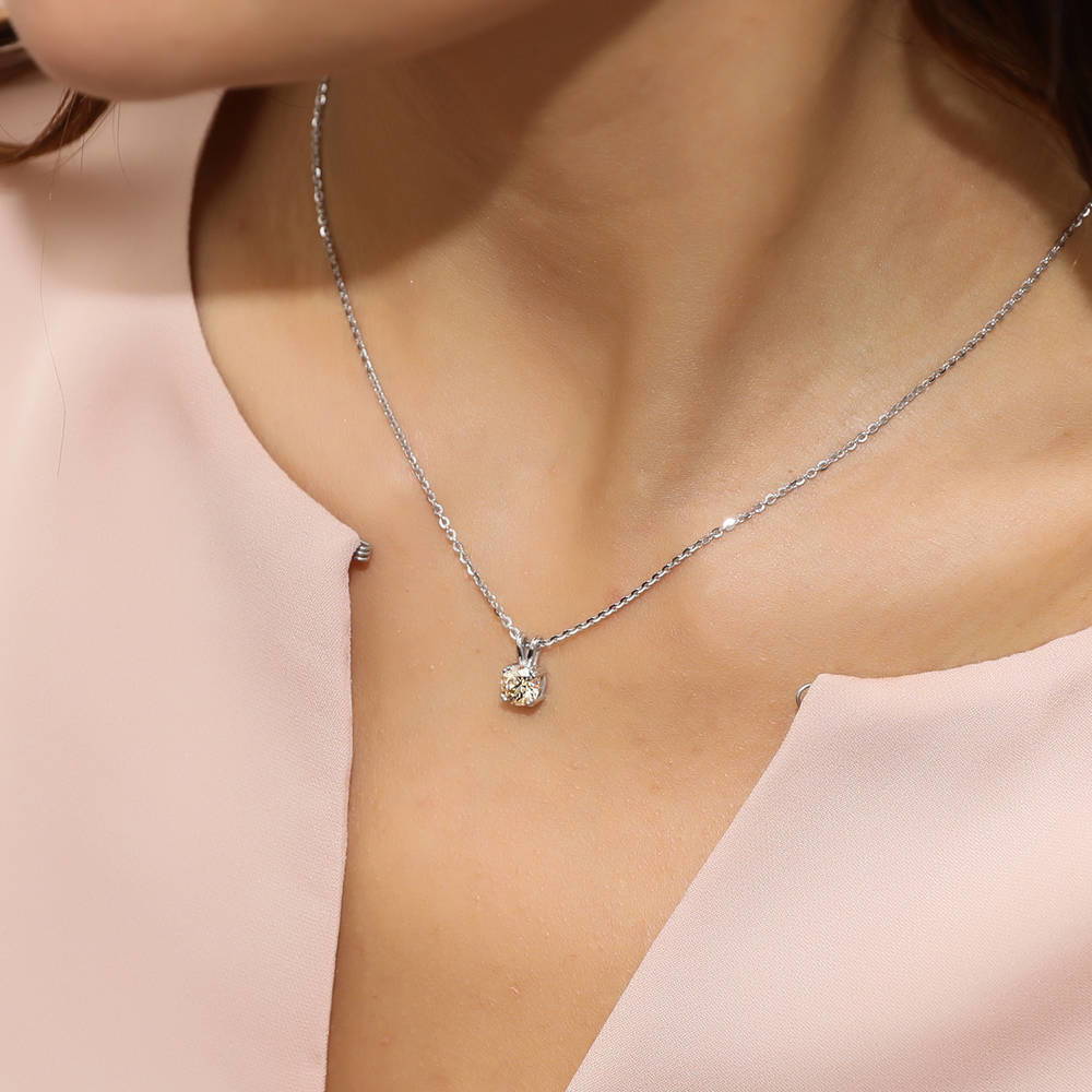 Model wearing Solitaire CZ Necklace in Sterling Silver, 17 of 20