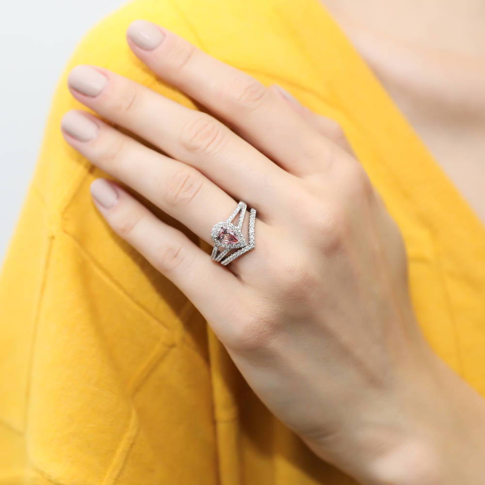 Model wearing Wishbone CZ Eternity Ring in Sterling Silver, 11 of 20