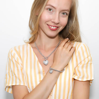 Heart CZ Toggle Charm Bracelet