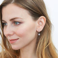 Model wearing Solitaire CZ Cartilage Huggie Earrings in Sterling Silver 0.5 inch, Heart Shaped Cut