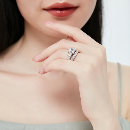 3-Stone 2ct Princess CZ Ring Set in Sterling Silver