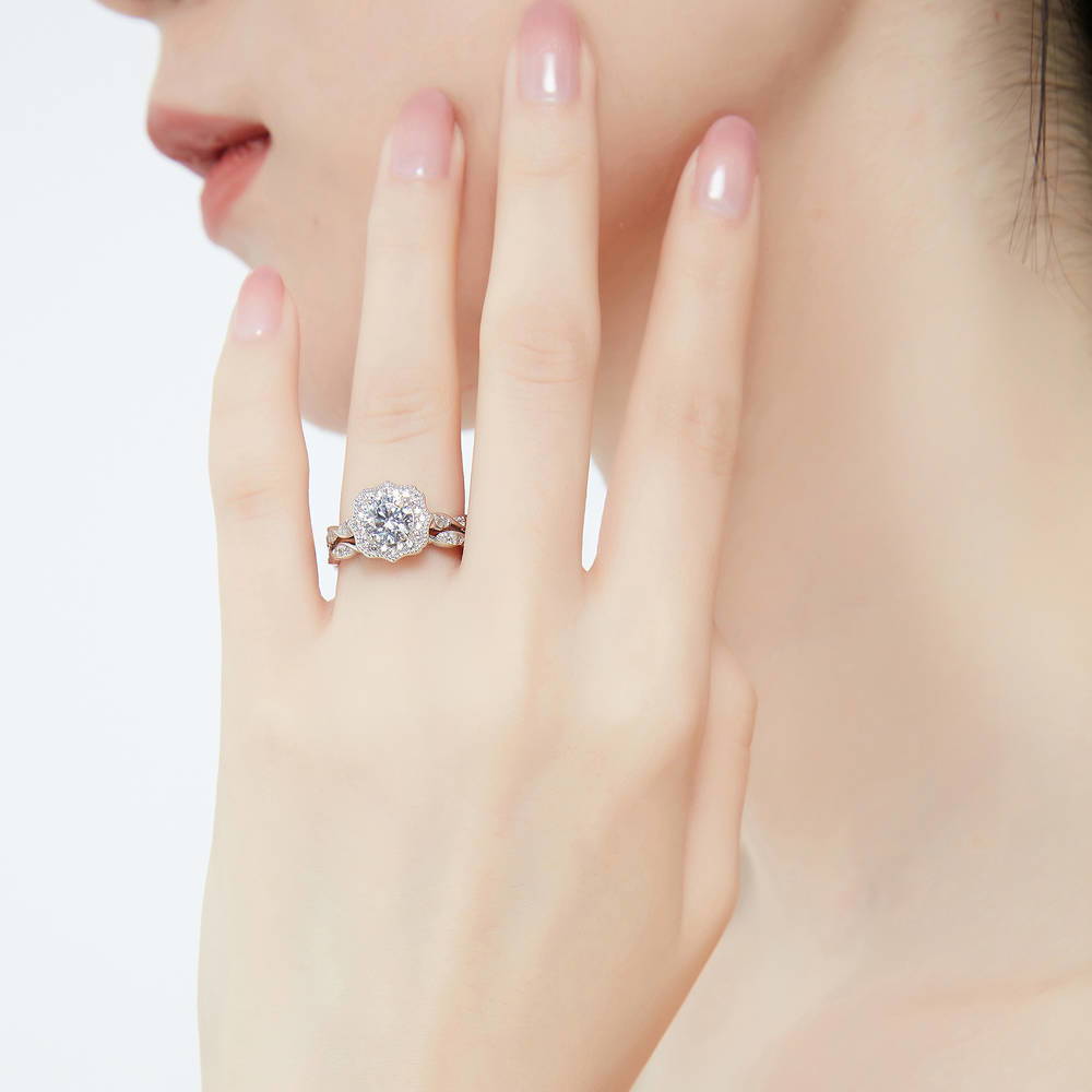 Model wearing Woven Pave CZ Eternity Ring in Sterling Silver, 9 of 20