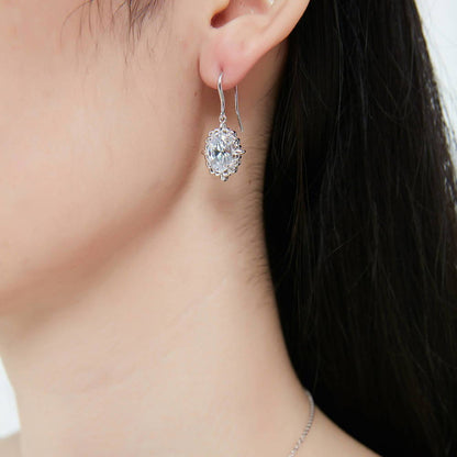 Solitaire Filigree Oval CZ Fish Hook Earrings in Sterling Silver