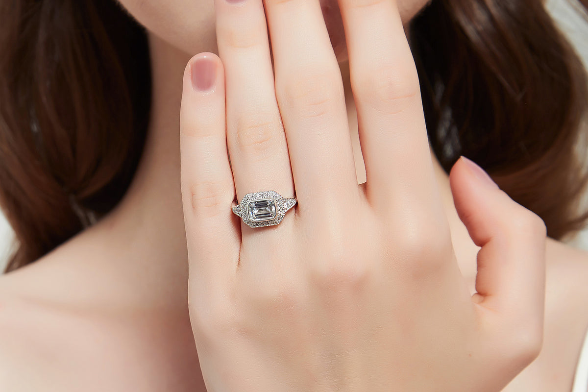 Model Wearing Halo Ring Style R1496-01