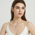 Model wearing Kaleidoscope Solitaire 0.8ct CZ Necklace in Sterling Silver, Purple Aqua Color