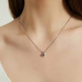 Model wearing Kaleidoscope Solitaire 0.8ct CZ Necklace in Sterling Silver, Purple Aqua Color