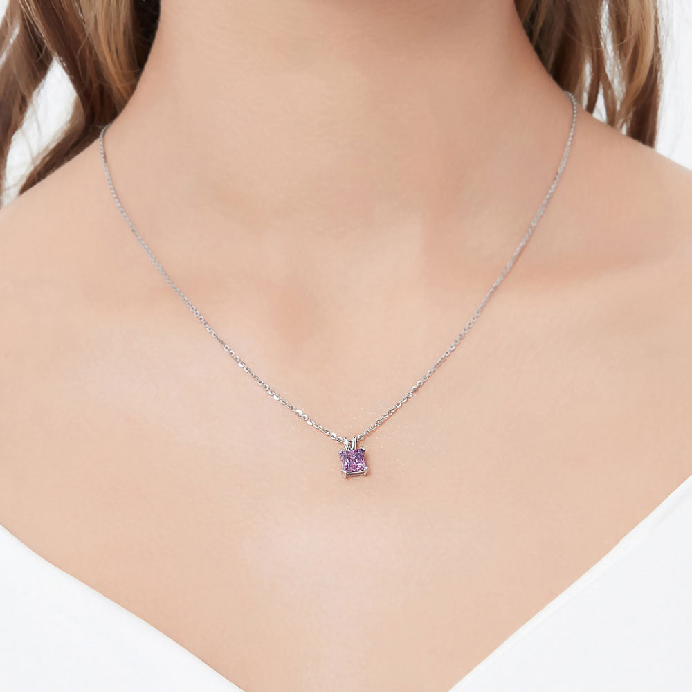 Sterling Silver Solitaire Cubic Zirconia CZ Pendant Necklace